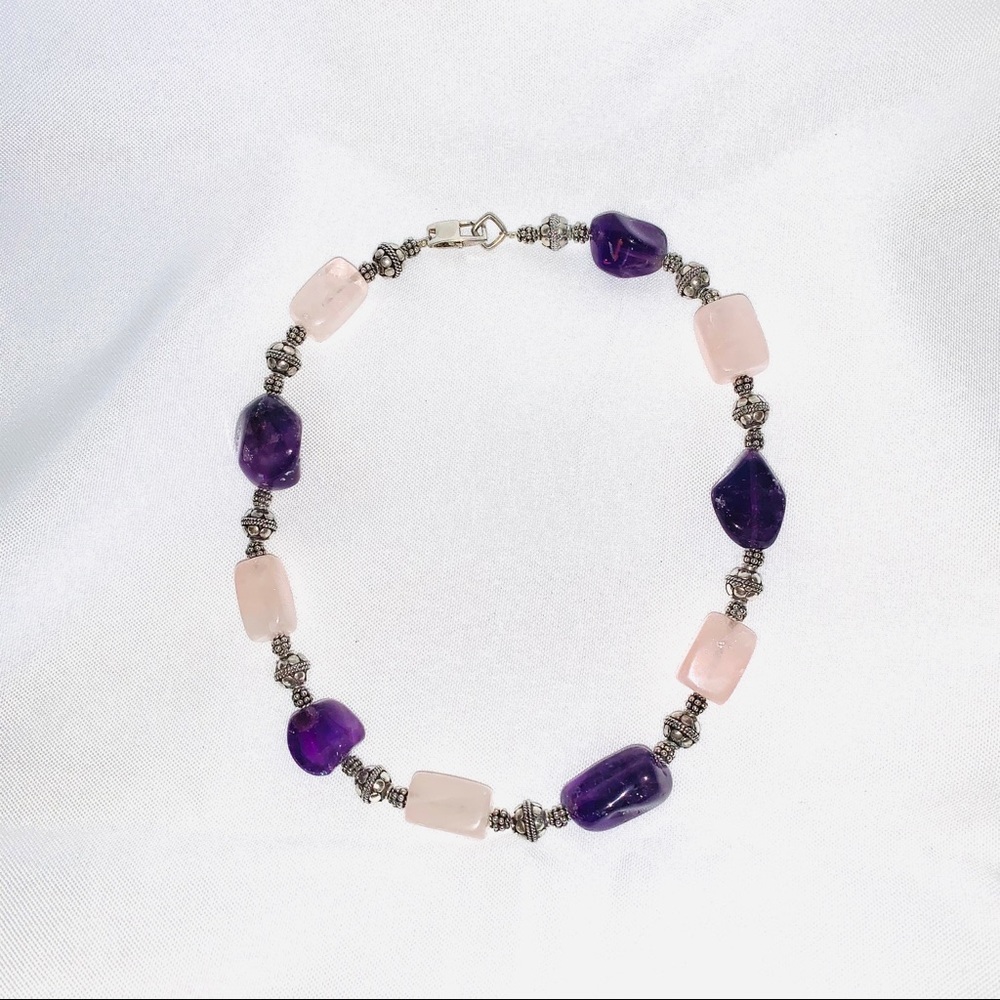 Artisan  925 Silver Amethyst Rose Quartz Necklace